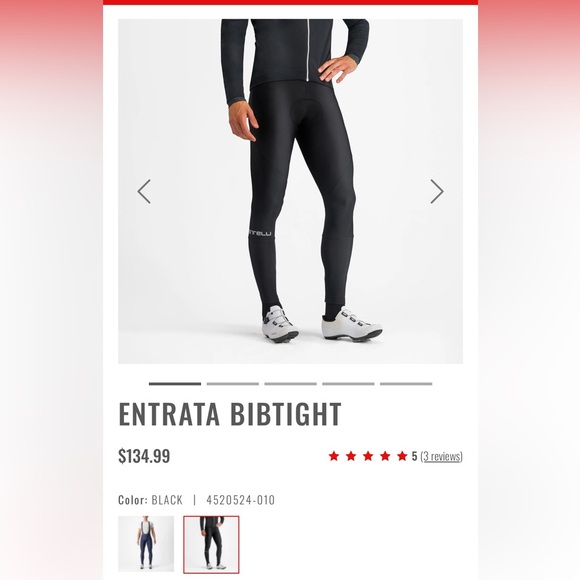 NWT men’s small, black, Castelli Entrata Bibtight - Picture 3 of 4
